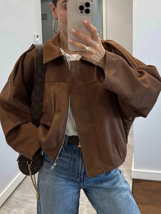 Women's Vintage Suede Jacket Loose Casual Street Style Outerwear