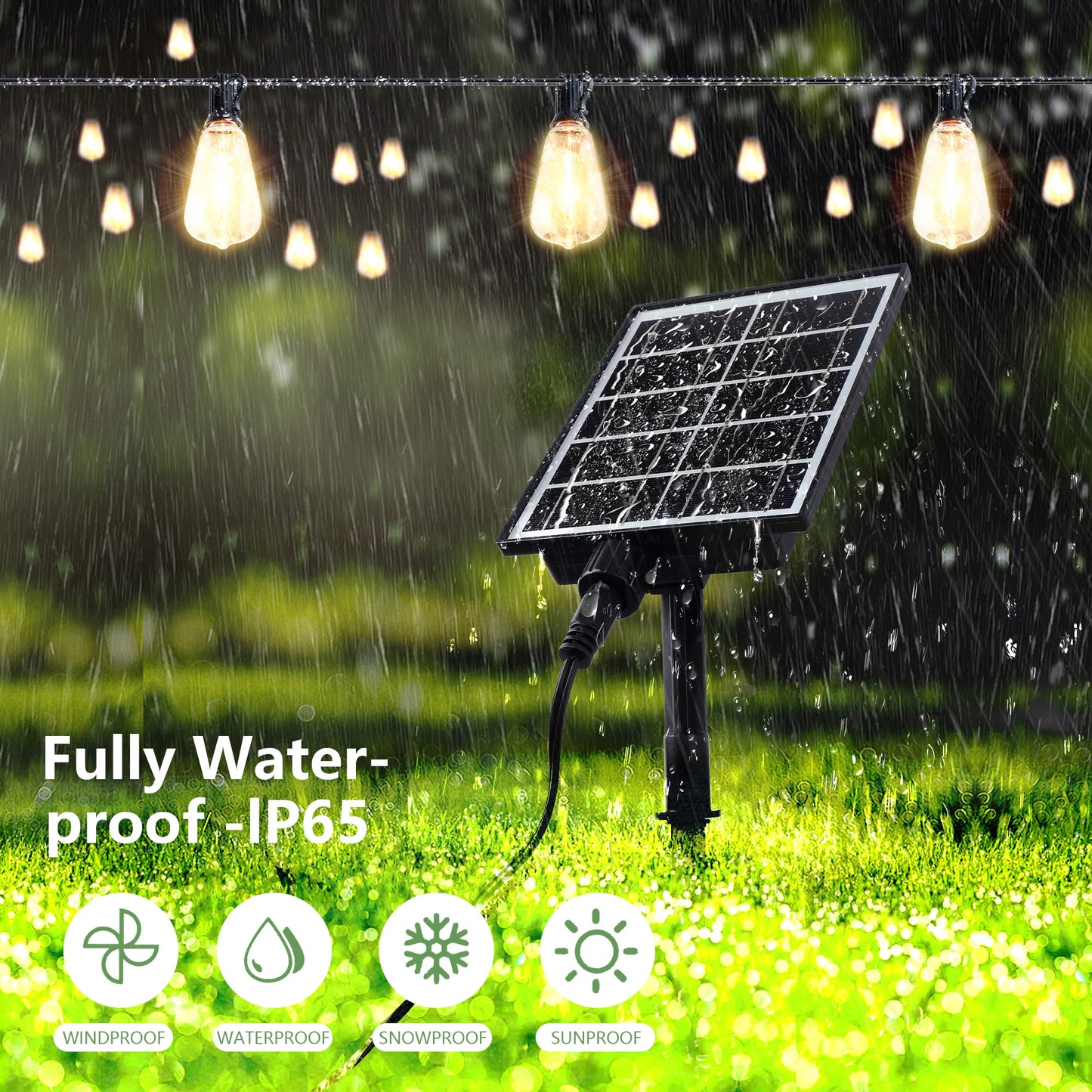 ARLGSITE Solar Outdoor LED String Lights IP65 Waterproof Patio