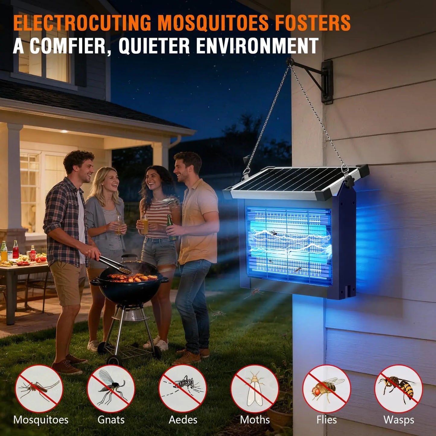 Solar Outdoor Bug Zapper Cordless Rechargeable Mosquito Guard