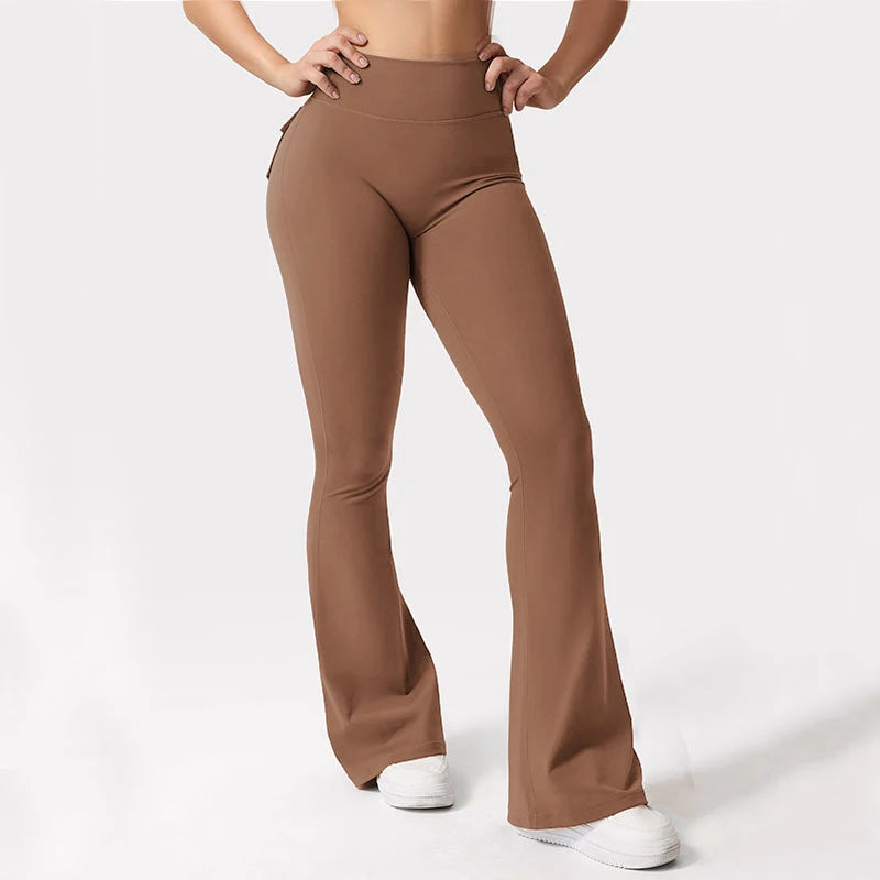 Women's Yoga Flare Trousers High-Waisted Tummy Control With Pockets