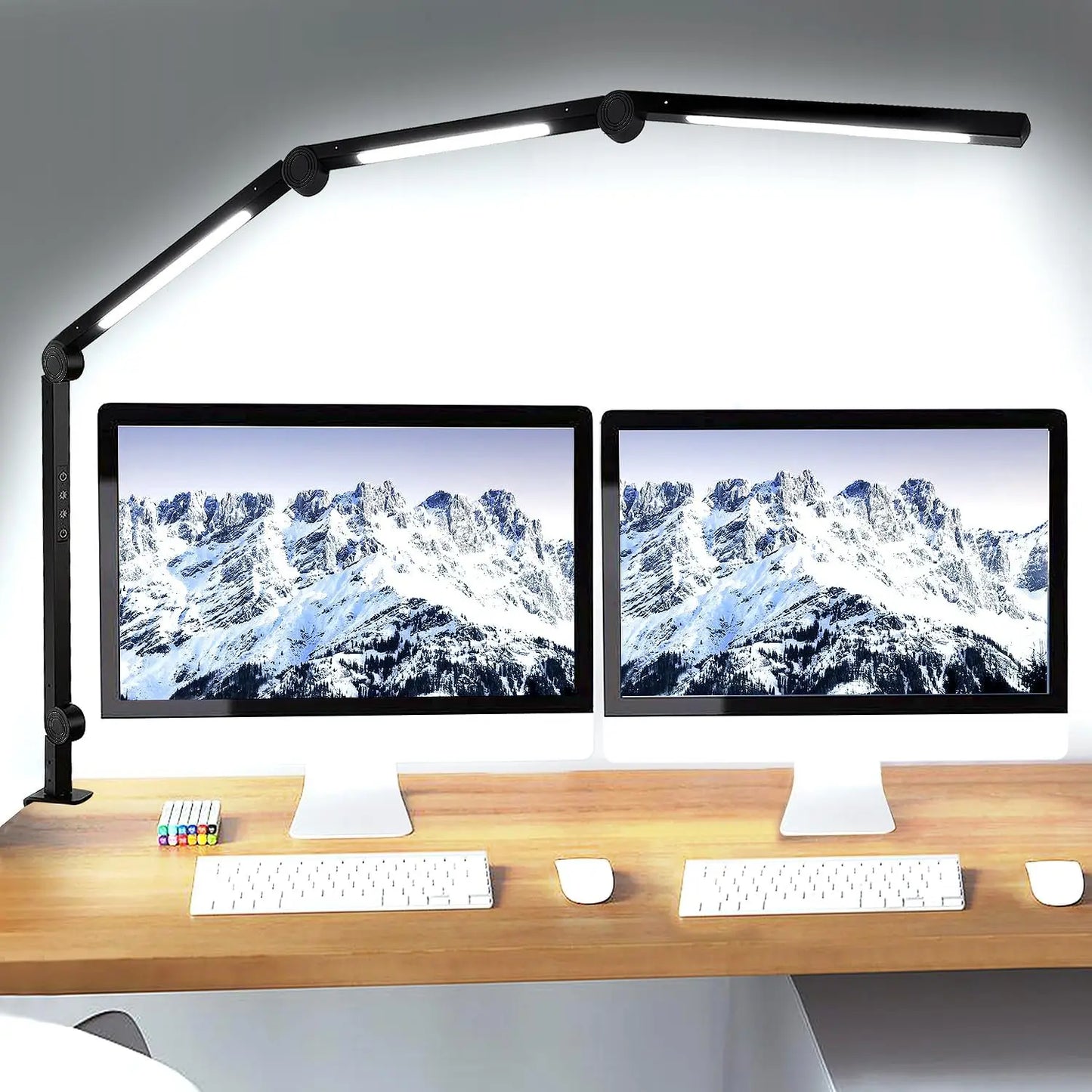 LED Desk Lamp With Clamp Flexible Swing Arm 4 Color Modes 5 Brightness