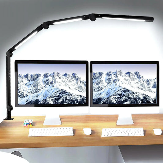 LED Desk Lamp With Clamp Flexible Swing Arm 4 Color Modes 5 Brightness
