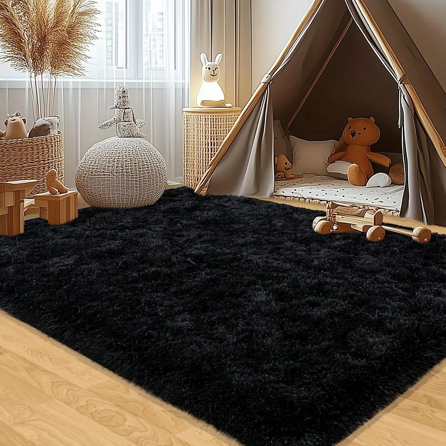 NONED Plush Area Rug Geometric For Living Room And Bedroom
