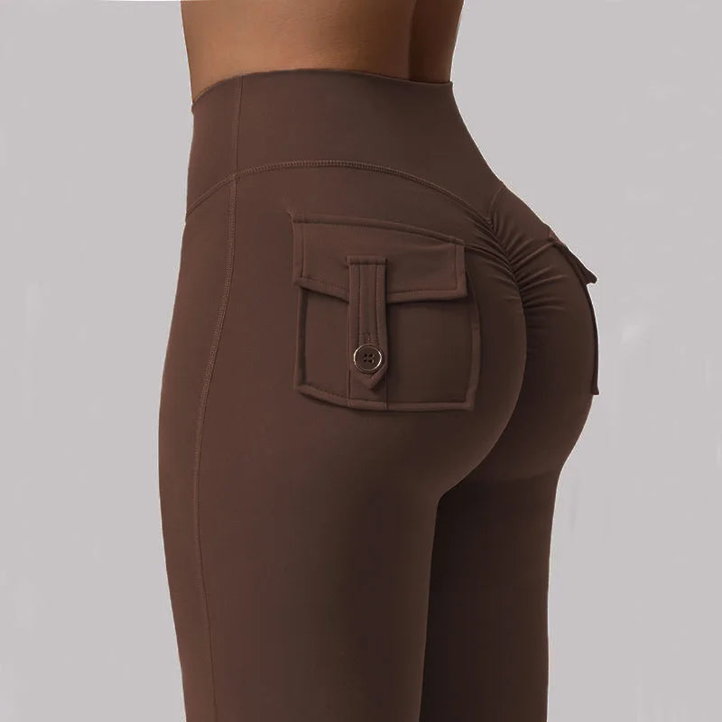 Women's Yoga Flare Trousers High-Waisted Tummy Control With Pockets