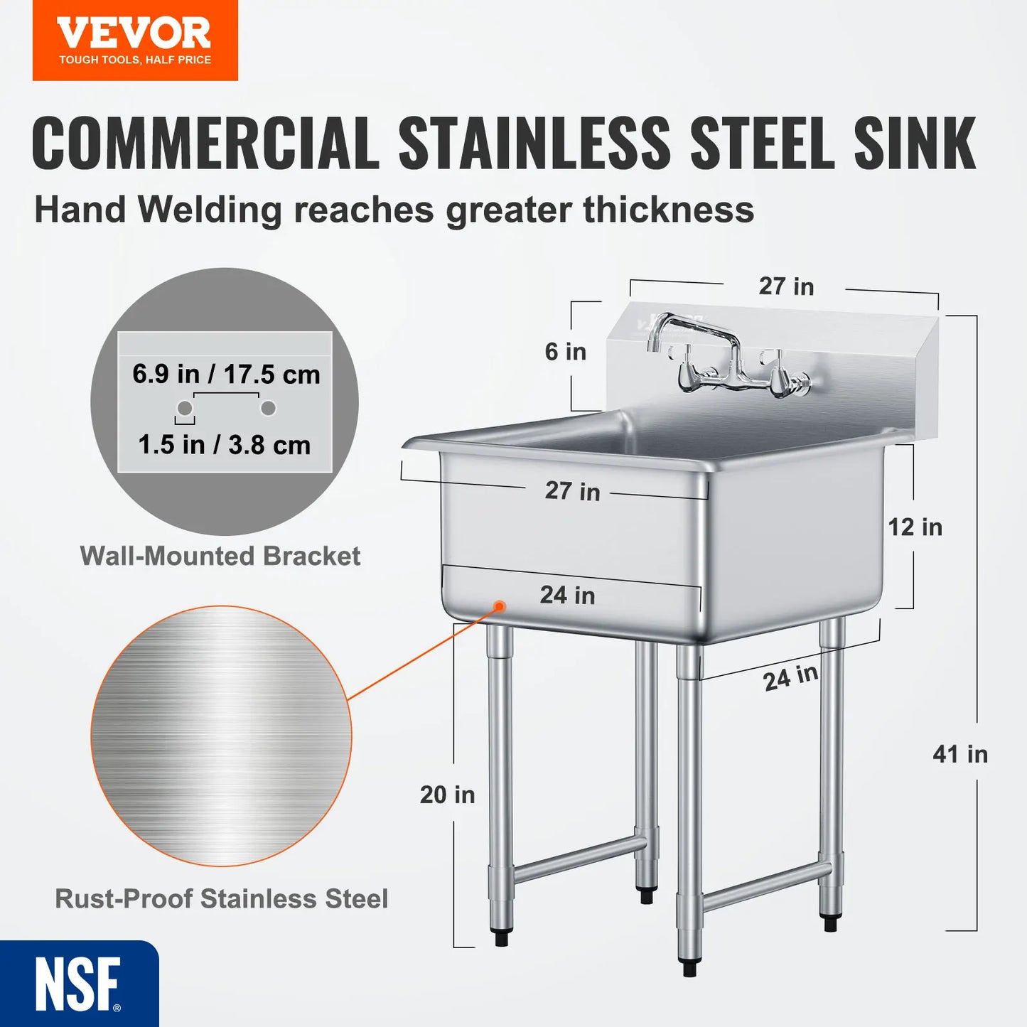 SucceBuy Stainless Steel Kitchen Prep Sink With Faucet