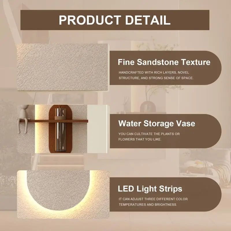 Adjustable Three Color LED Sandstone Wall Decor Simulated Plants Remote
