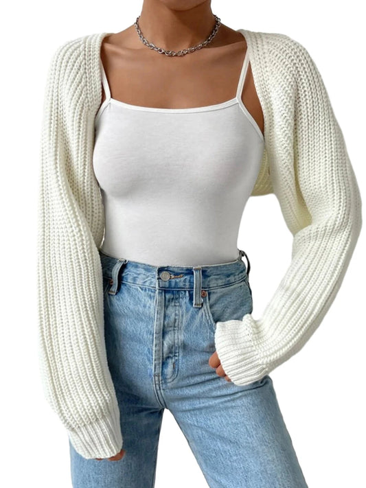 Hirigin Women's Open Front Cropped Cardigan Long Sleeve Knit