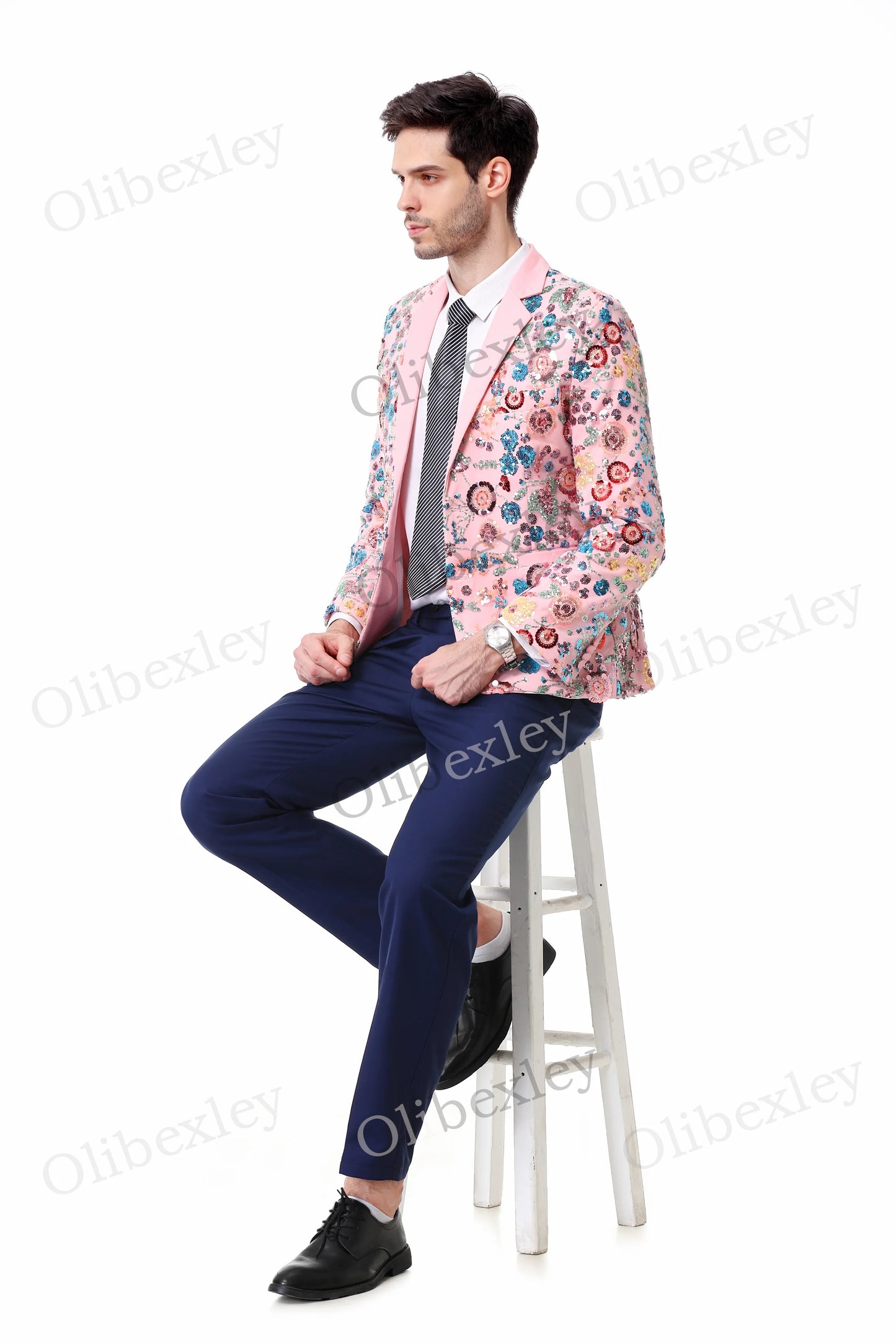 Olibexley Sequined Men's Two Piece Tuxedo For Weddings