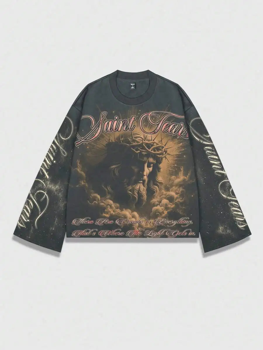Men's Vintage Distressed Graphic Long Sleeve Tee Streetwear Inspired