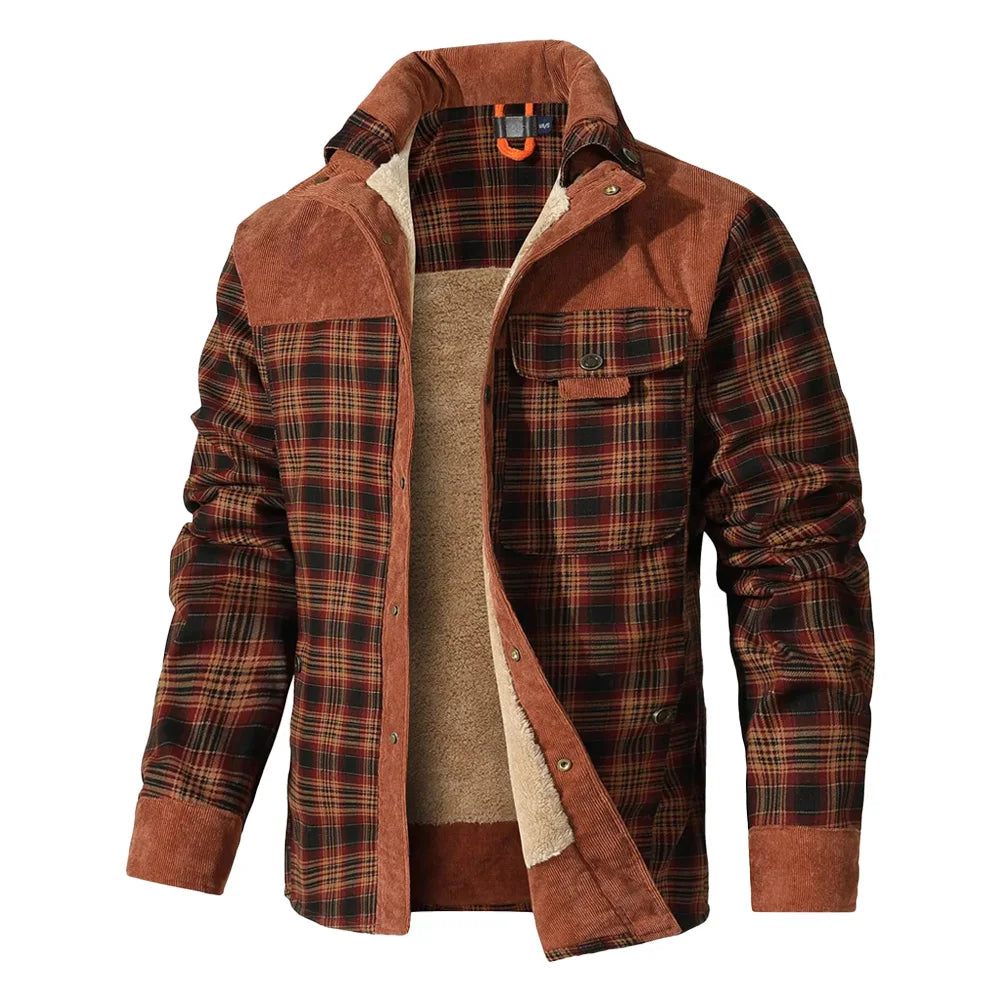 Men's Winter Windproof Bomber Jacket With Plaid Sherpa Lined Flannel