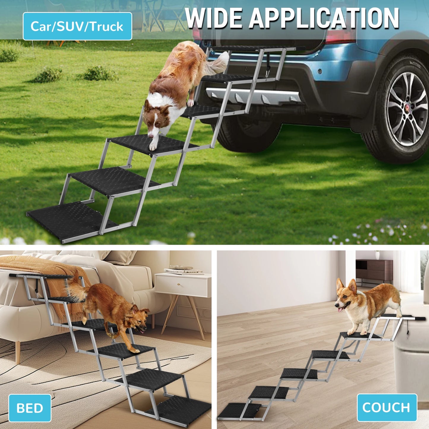 NONEDog Door Adjustable Foldable Stainless Steel Dog Stairs