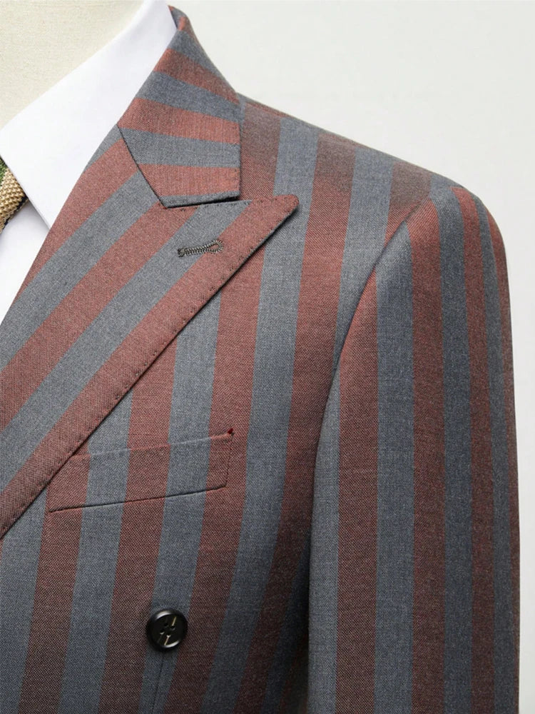 Men's Jacquard 2 Piece Suit Set Slim Fit Double Breasted