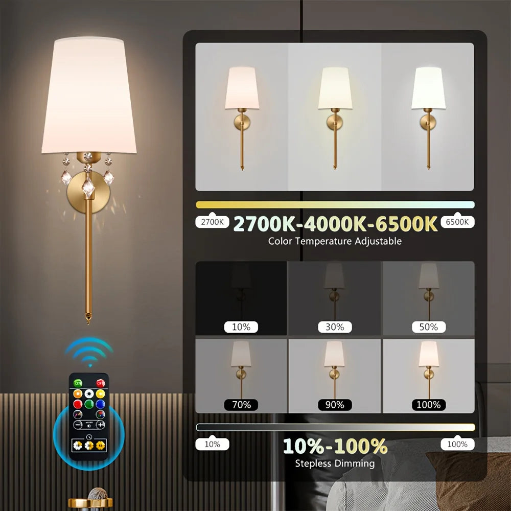 Battery Operated Wall Sconce Set Of 2 With Dimmable Remote