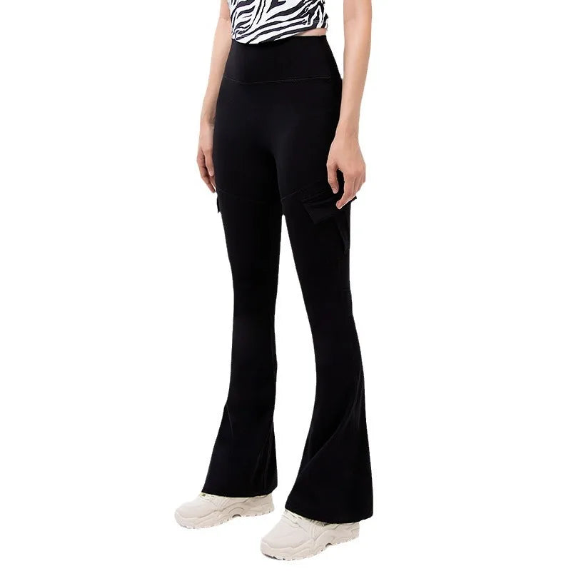 High Waist Yoga Leggings Butt Lifting Cargo Flare Pants Tummy Control