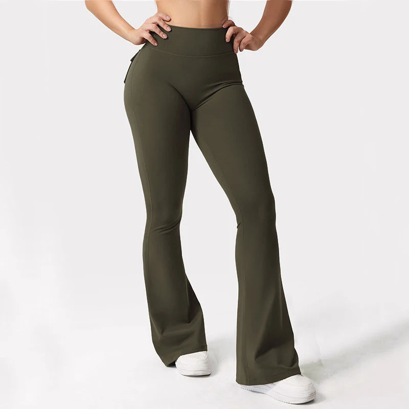 Women's Yoga Flare Trousers High-Waisted Tummy Control With Pockets