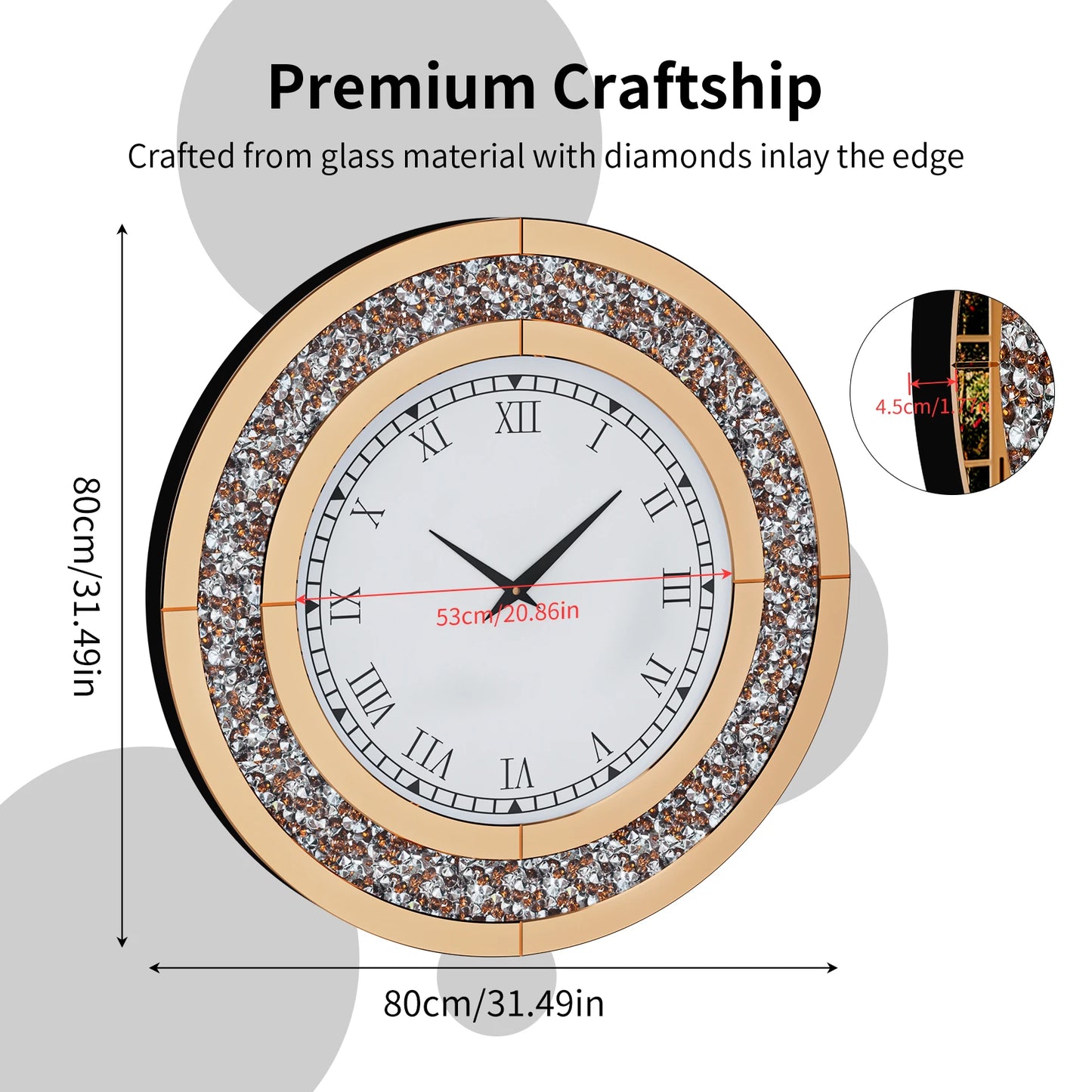 Elegant Crystalline Decorative Wall Clock With Quiet Mechanism