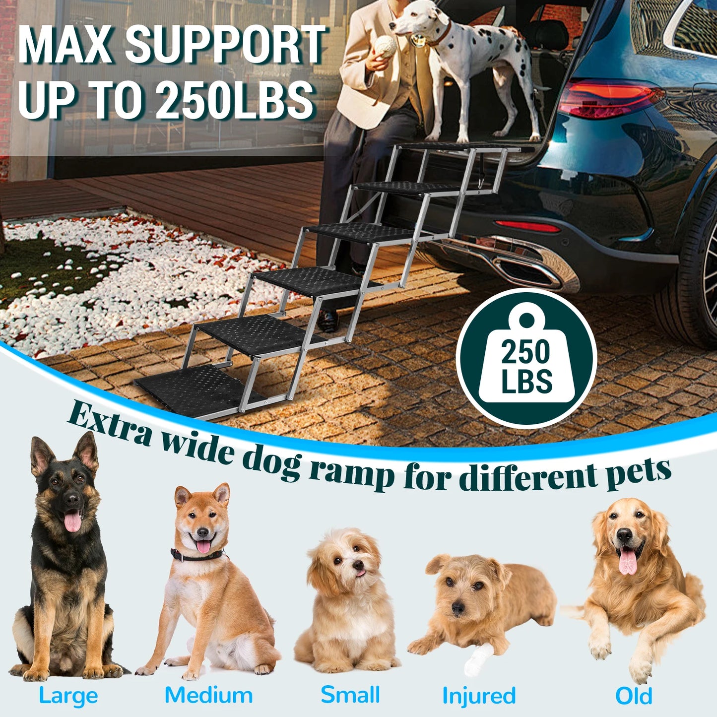 NONEDog Door Adjustable Foldable Stainless Steel Dog Stairs