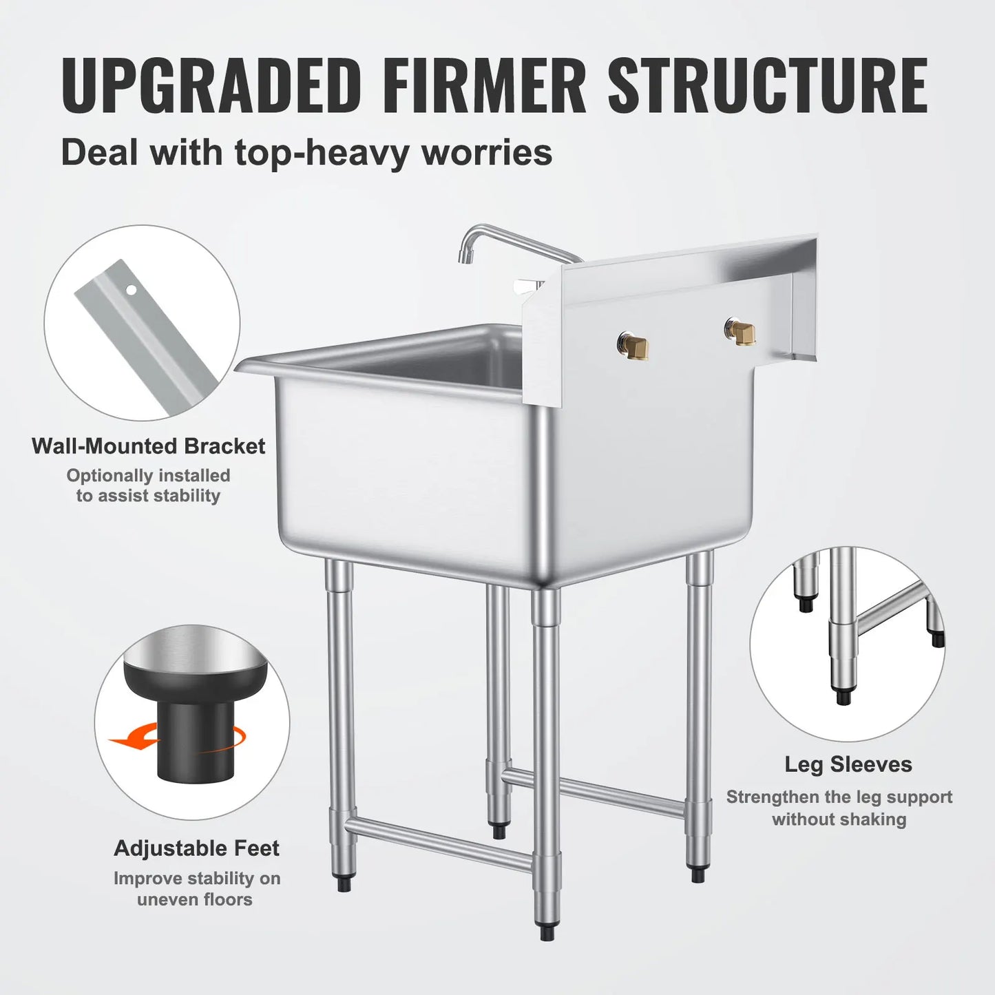SucceBuy Stainless Steel Kitchen Prep Sink With Faucet