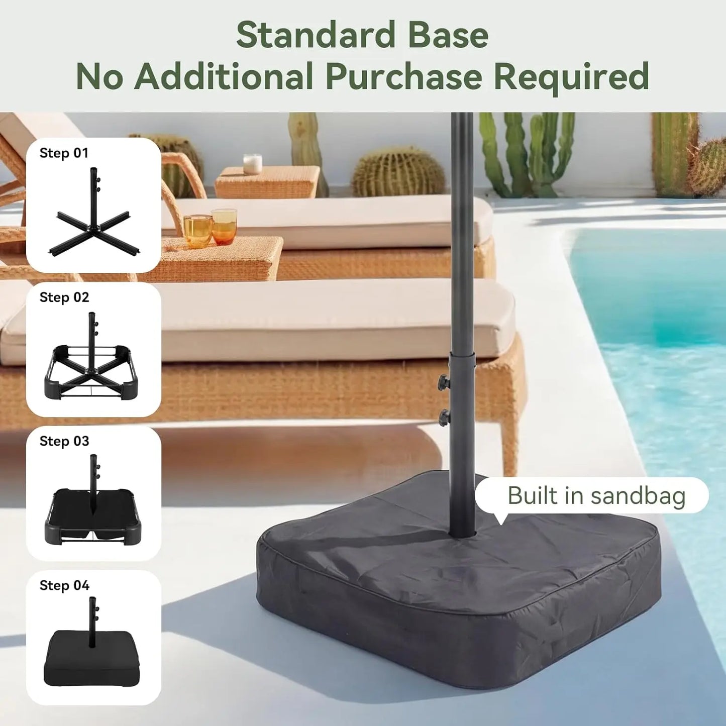 Patio DoubleSided Rectangular Umbrella With Crank And Base