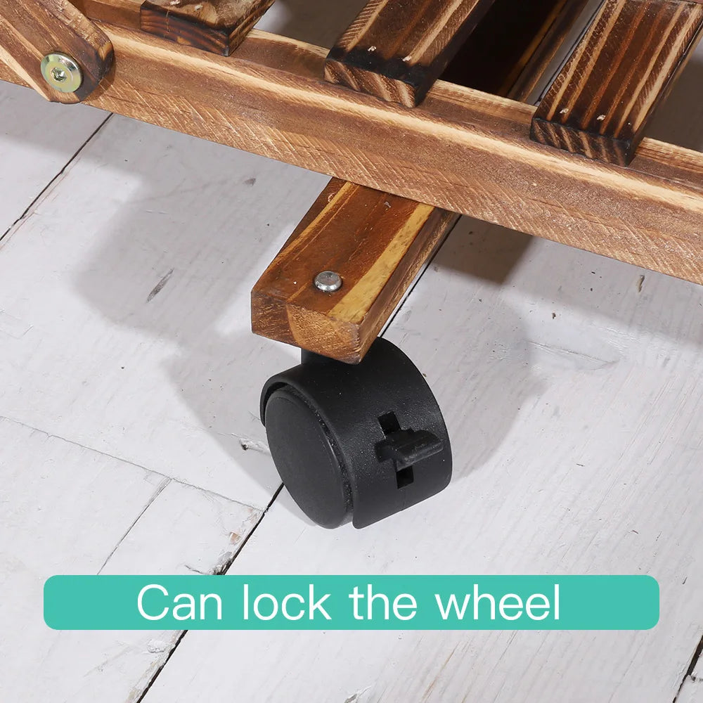 Wisfor Wooden Multi-Tier Plant Stand On Wheels For Indoor Outdoor