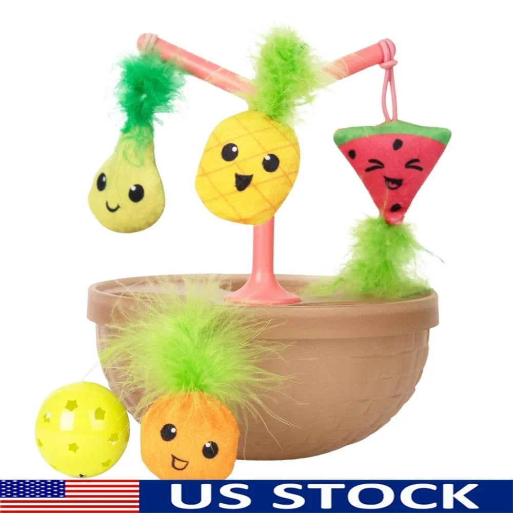 Wobbling Cat Toy Fruit Bowl With Five Interactive Catnip Toys