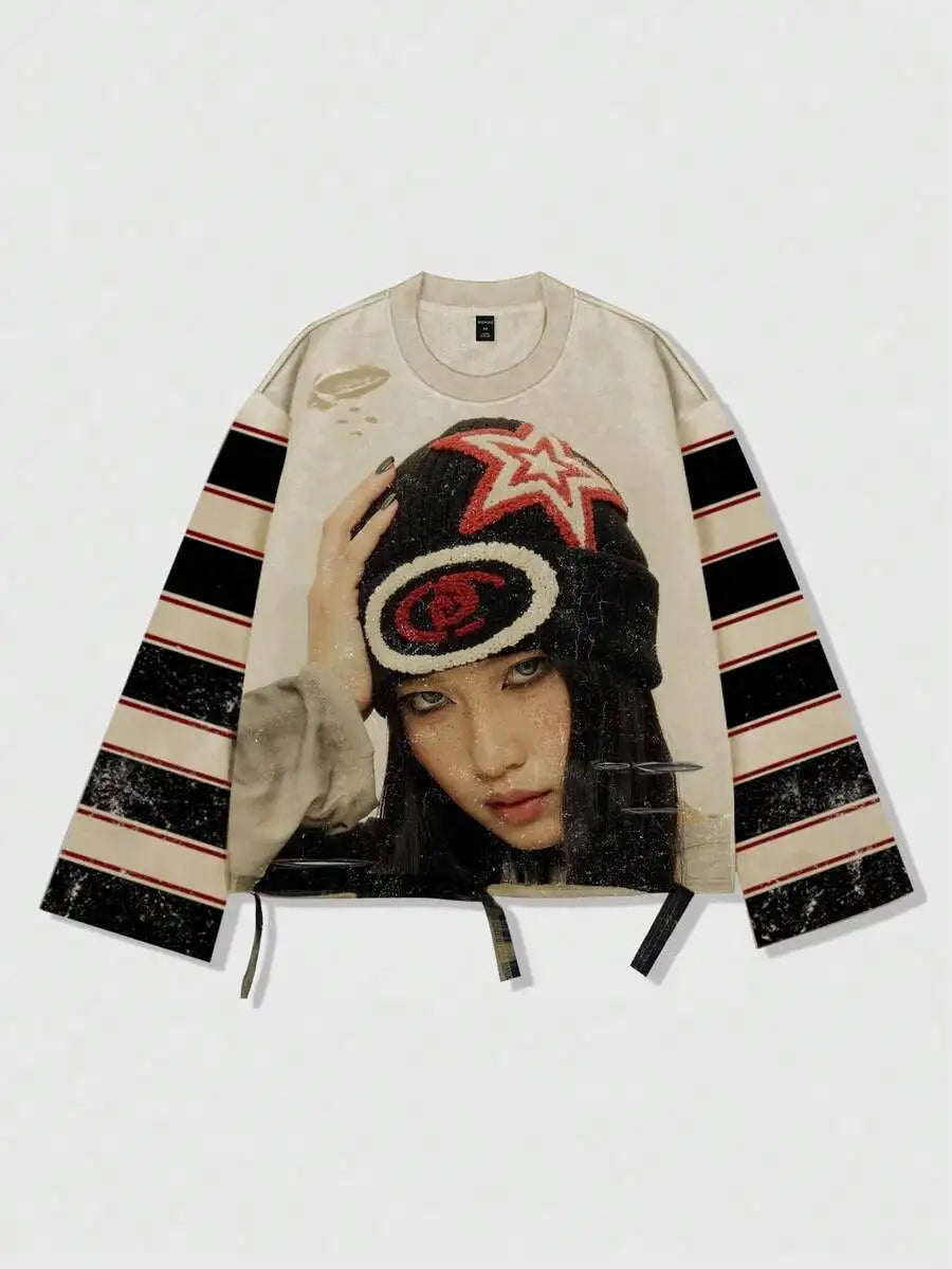 Men's Vintage Distressed Graphic Long Sleeve Tee Streetwear Inspired