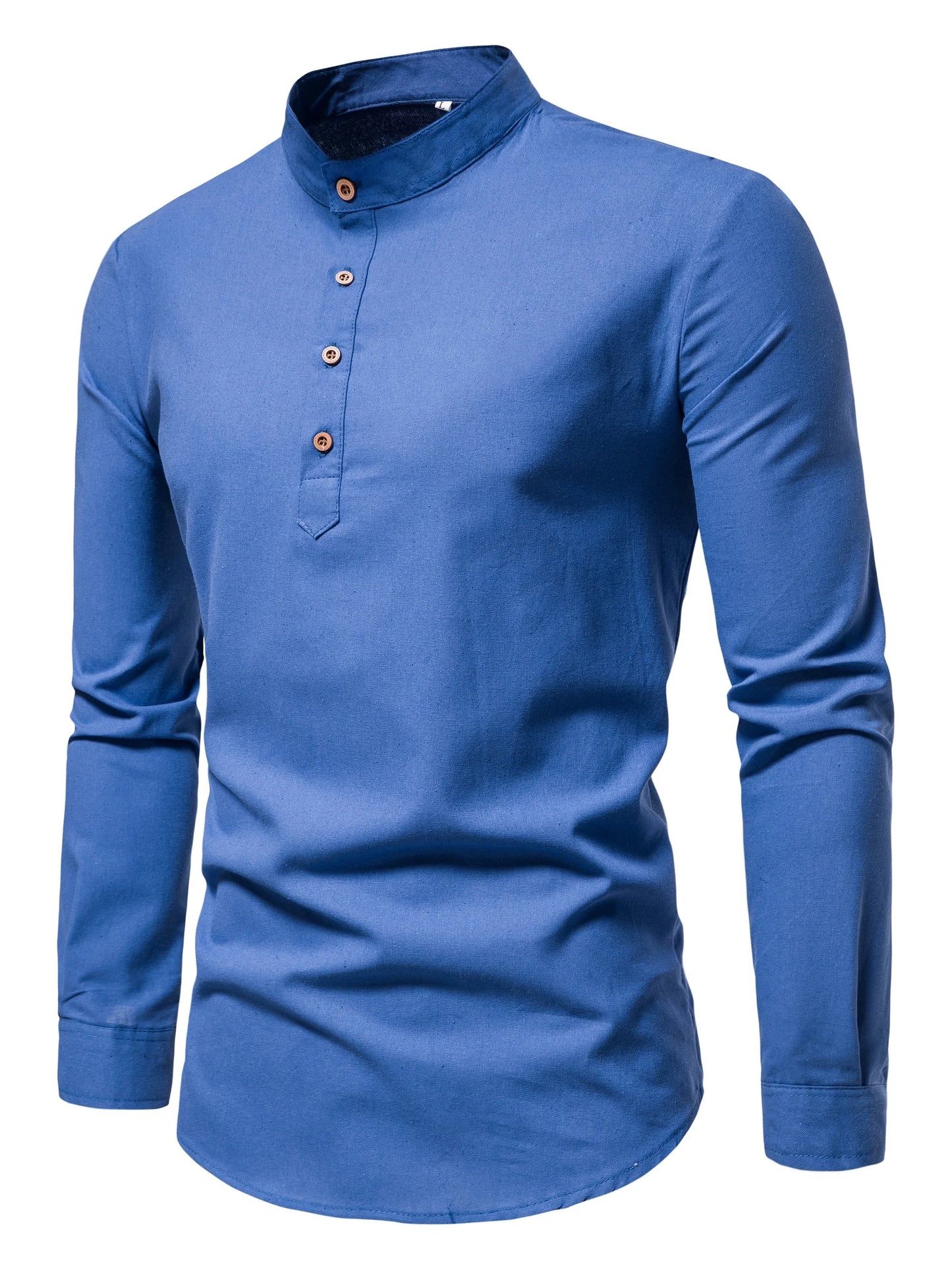 Men's Pure Cotton Stand Collar Shirt Slim Fit Long Sleeve