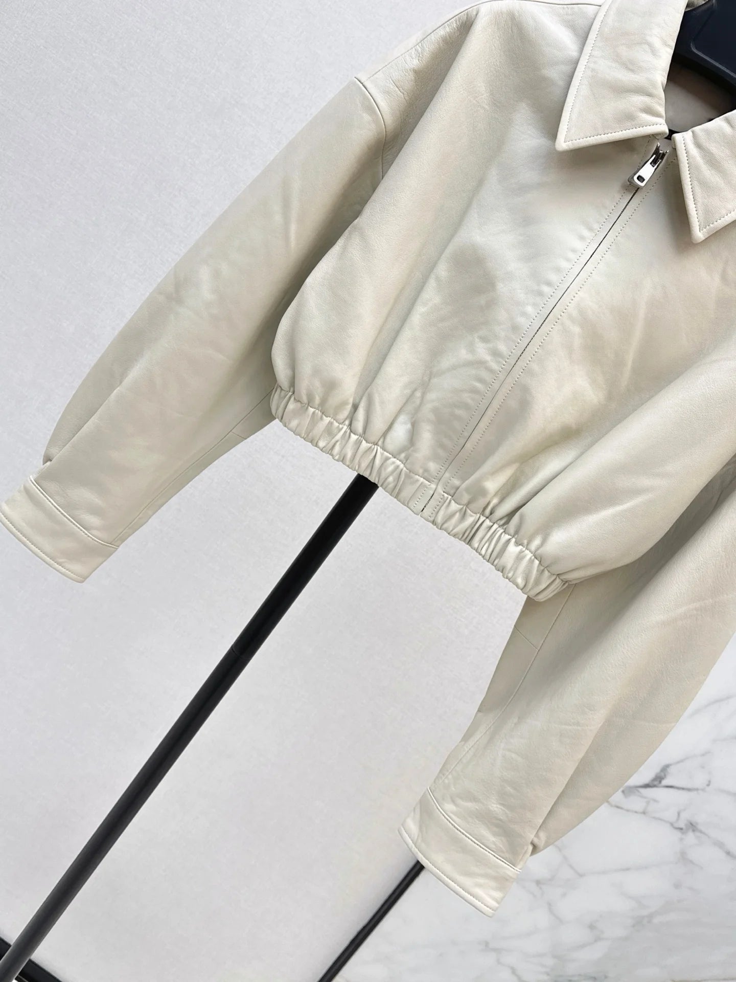 Autumn Winter Women's Leather Notch Collar Zipper Jacket