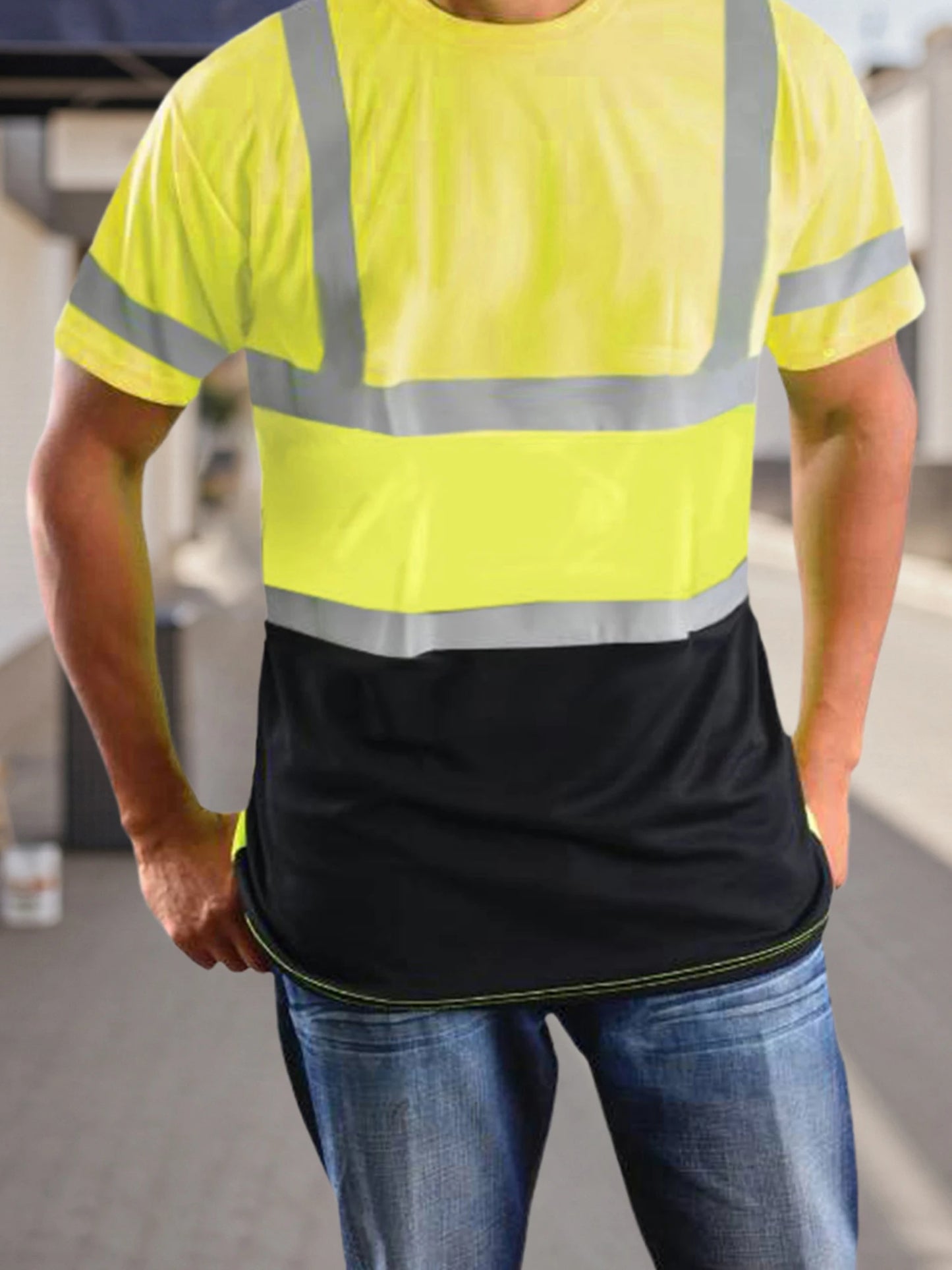 Men's Reflective Hi Vis Short Sleeve Safety Tee With Pocket