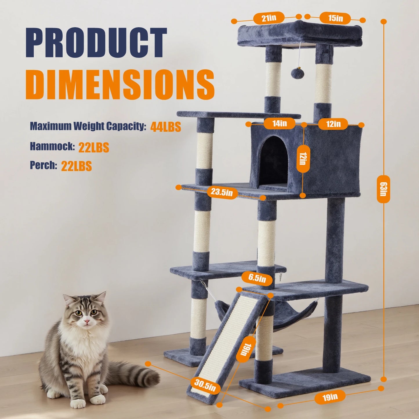 JHK Multilevel Cat Tree Climbing Tower With Sisal Scratching Posts