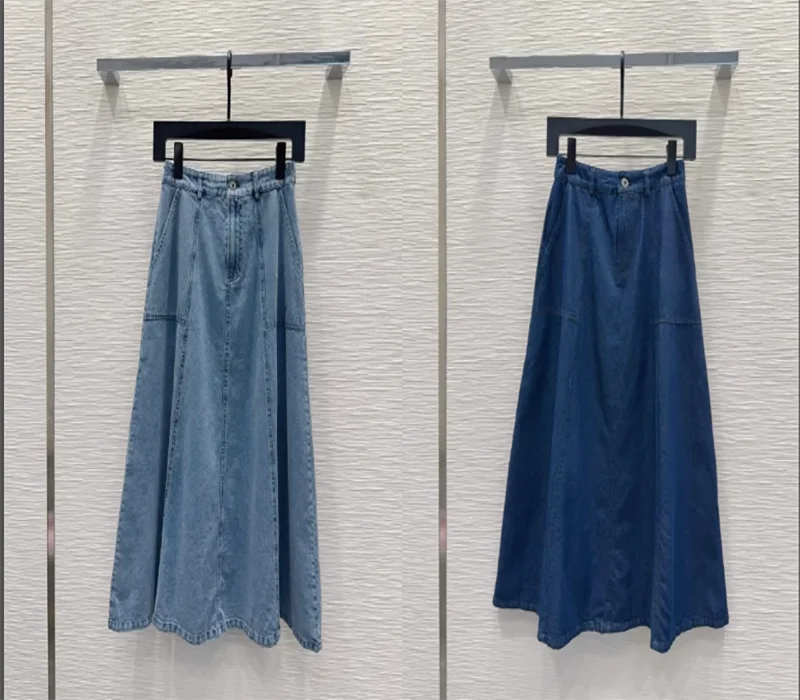 Women Denim Midi Skirt Featuring Front Zipper And Pocket Detail