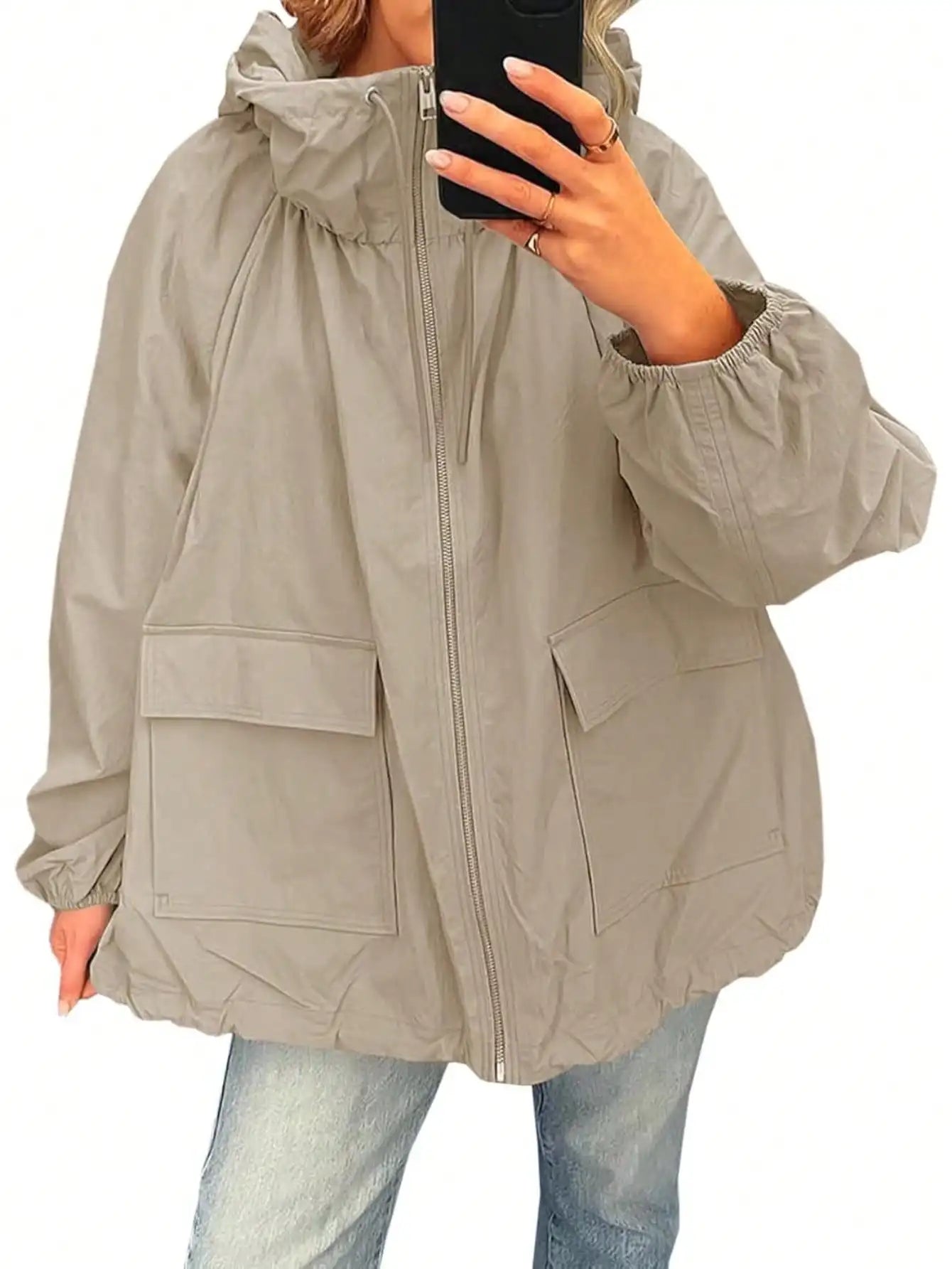 Women Waterproof Lightweight Hooded Nylon Windbreaker Jacket