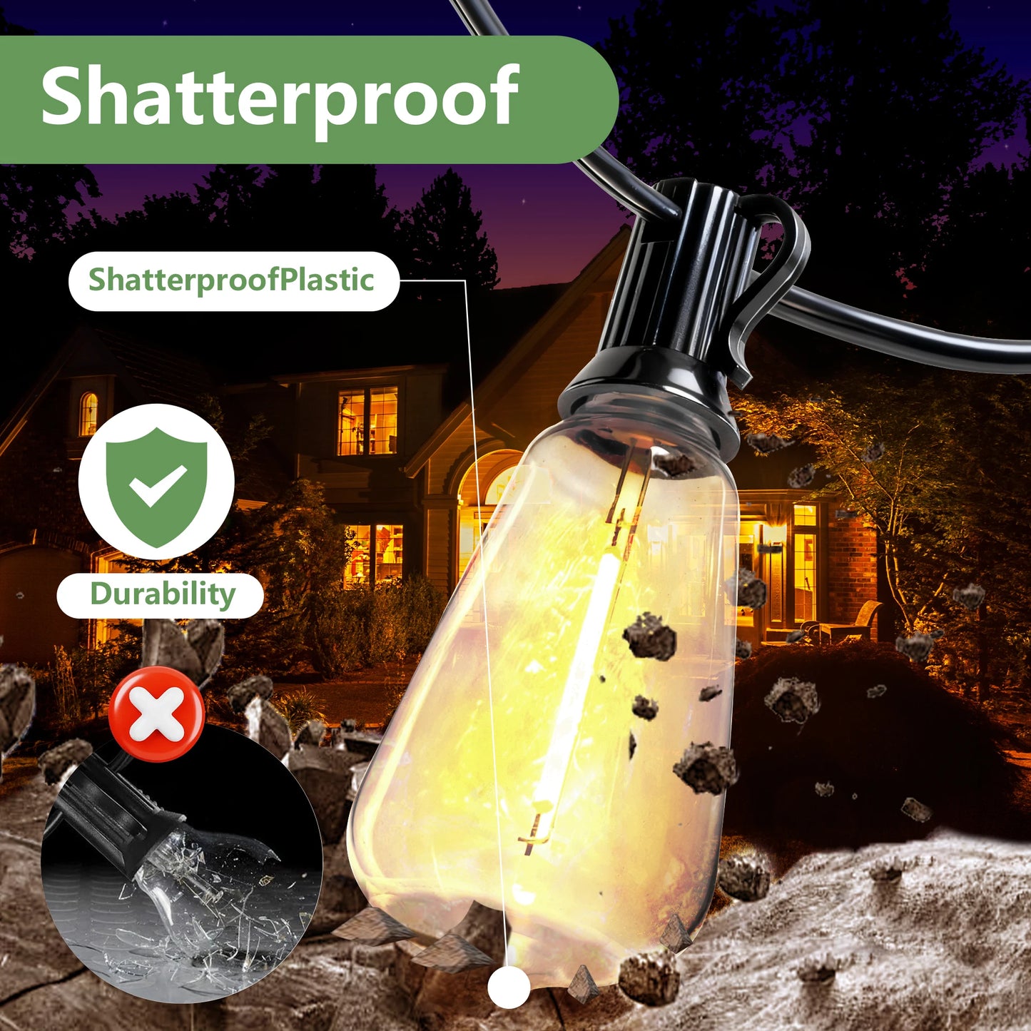 ARLGSITE Solar Outdoor LED String Lights IP65 Waterproof Patio