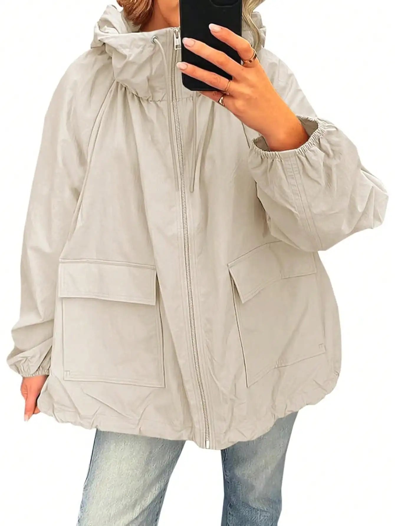 Women Waterproof Lightweight Hooded Nylon Windbreaker Jacket