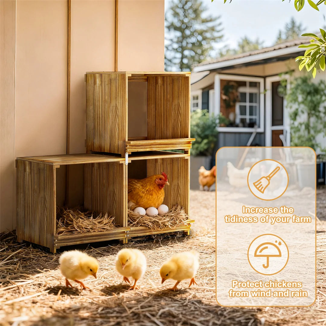Bingopaw Three Compartment Pine Wood Chicken Nesting Box