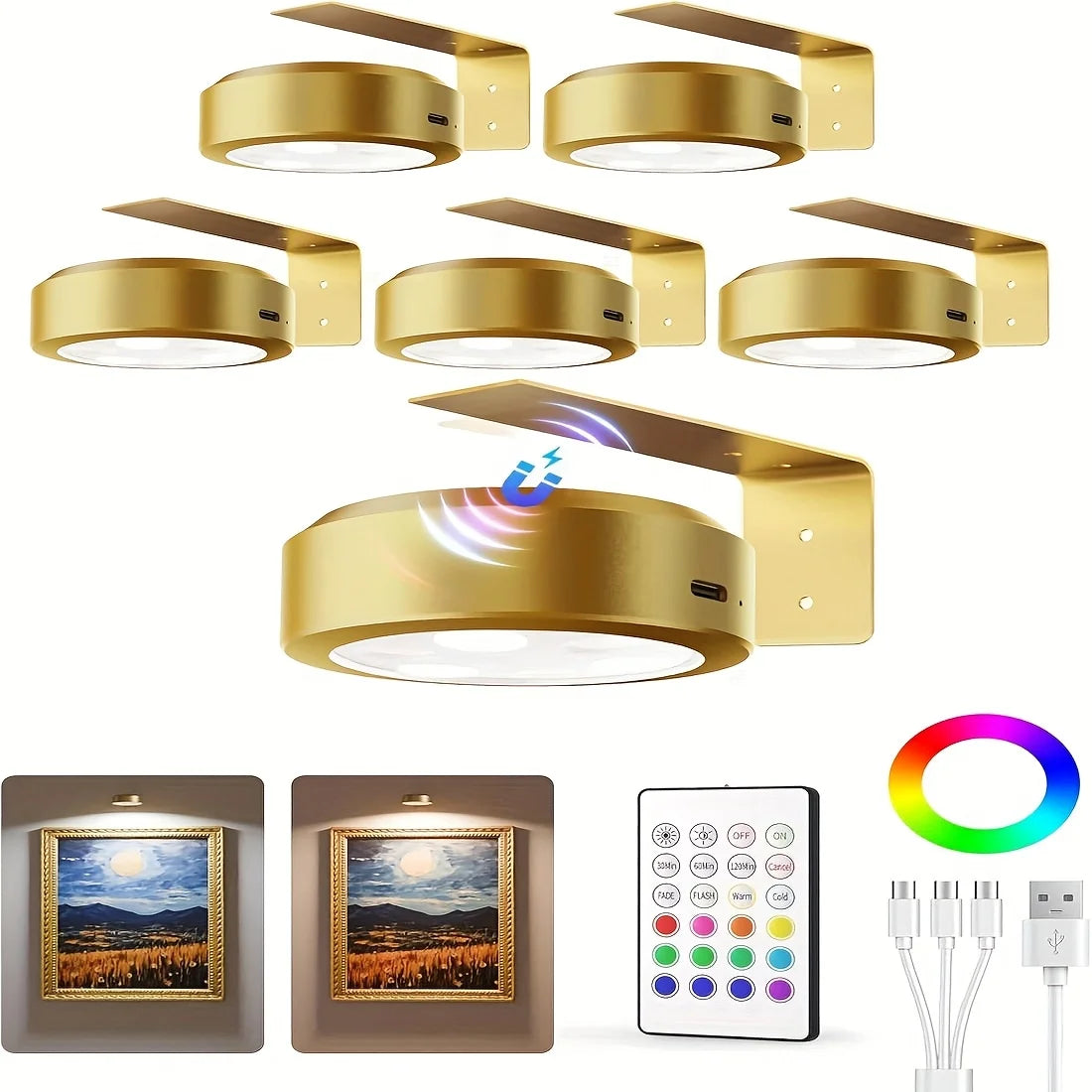 Rechargeable Picture Lights For Wall With Remote Dim And RGB