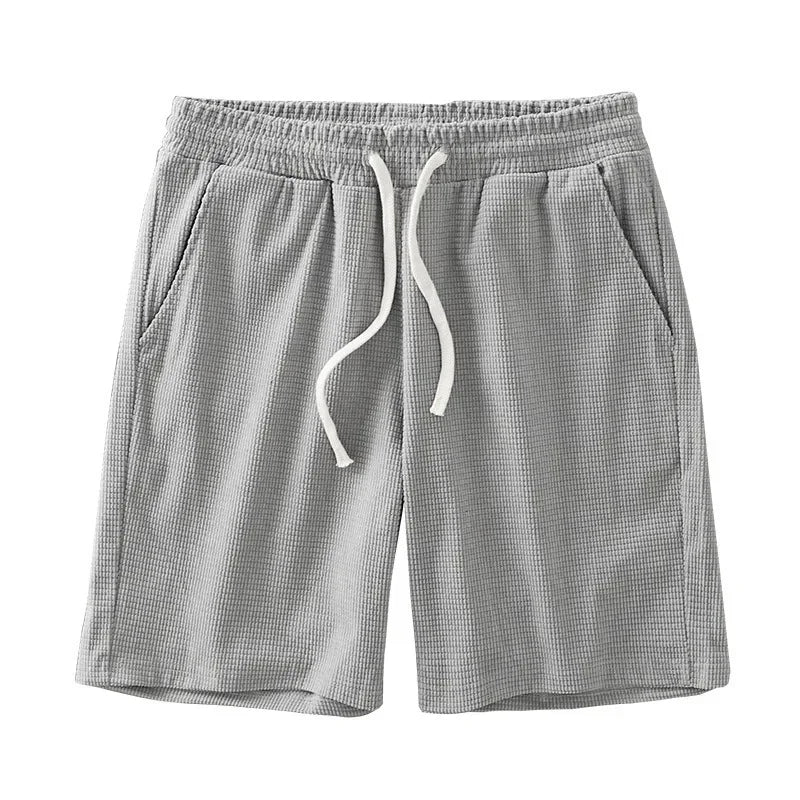Men's Mid Waist Waffle Texture Casual Shorts With Drawstring