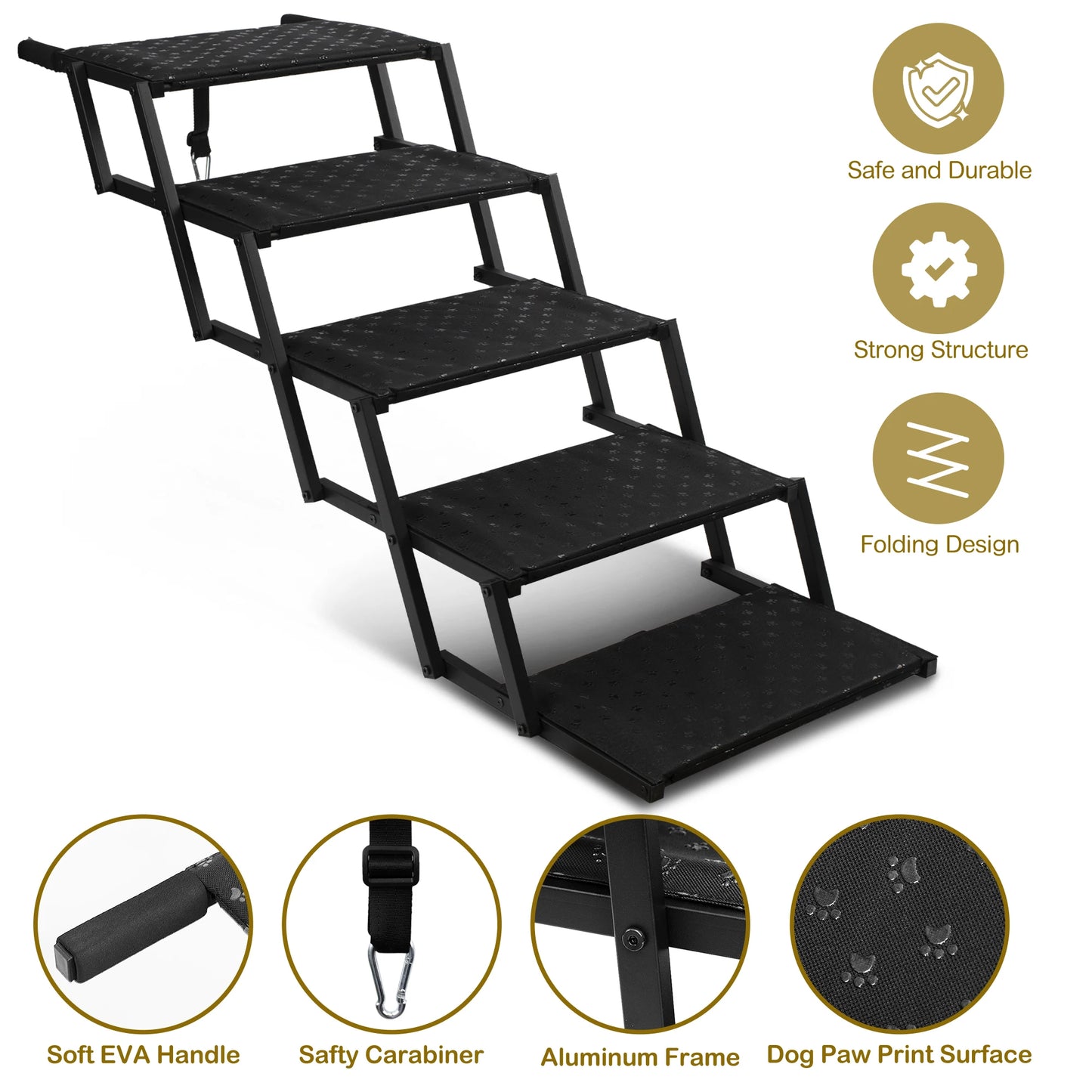 NONEDog Door Adjustable Foldable Stainless Steel Dog Stairs