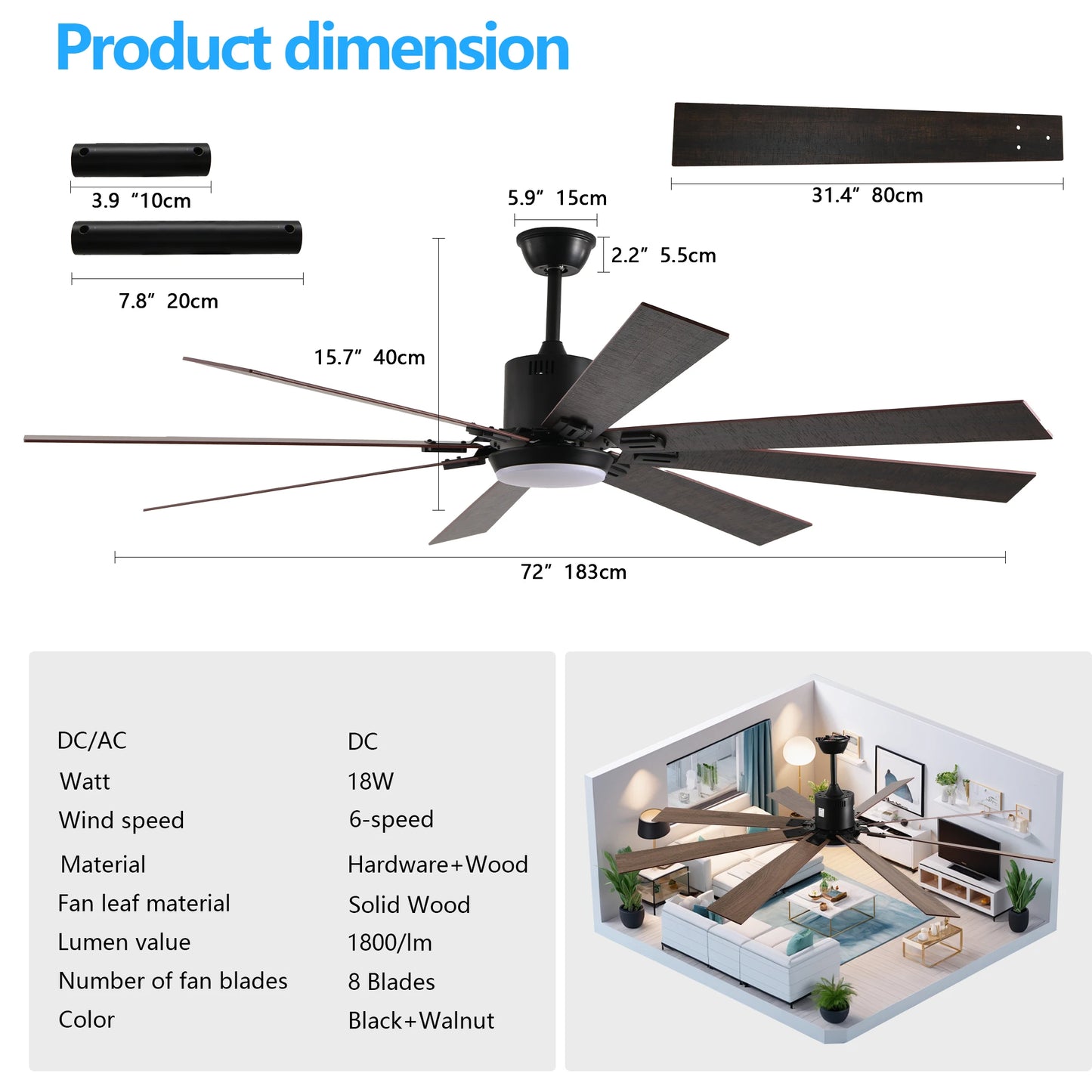 ARLGSITE LED Ceiling Fan With Remote Control And 8 Blades