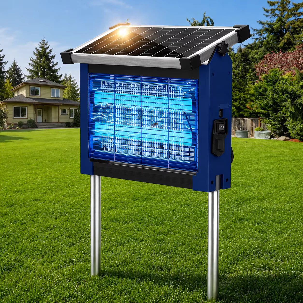 Solar Outdoor Insect Zapper With 4500V Protection And Weatherproof Housing