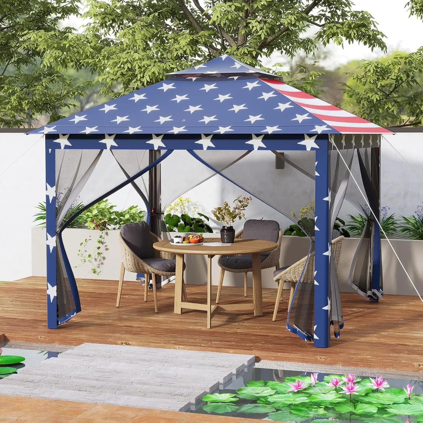 Portable Pop Up Gazebo Canopy Shelter With Mesh Netting Sidewalls