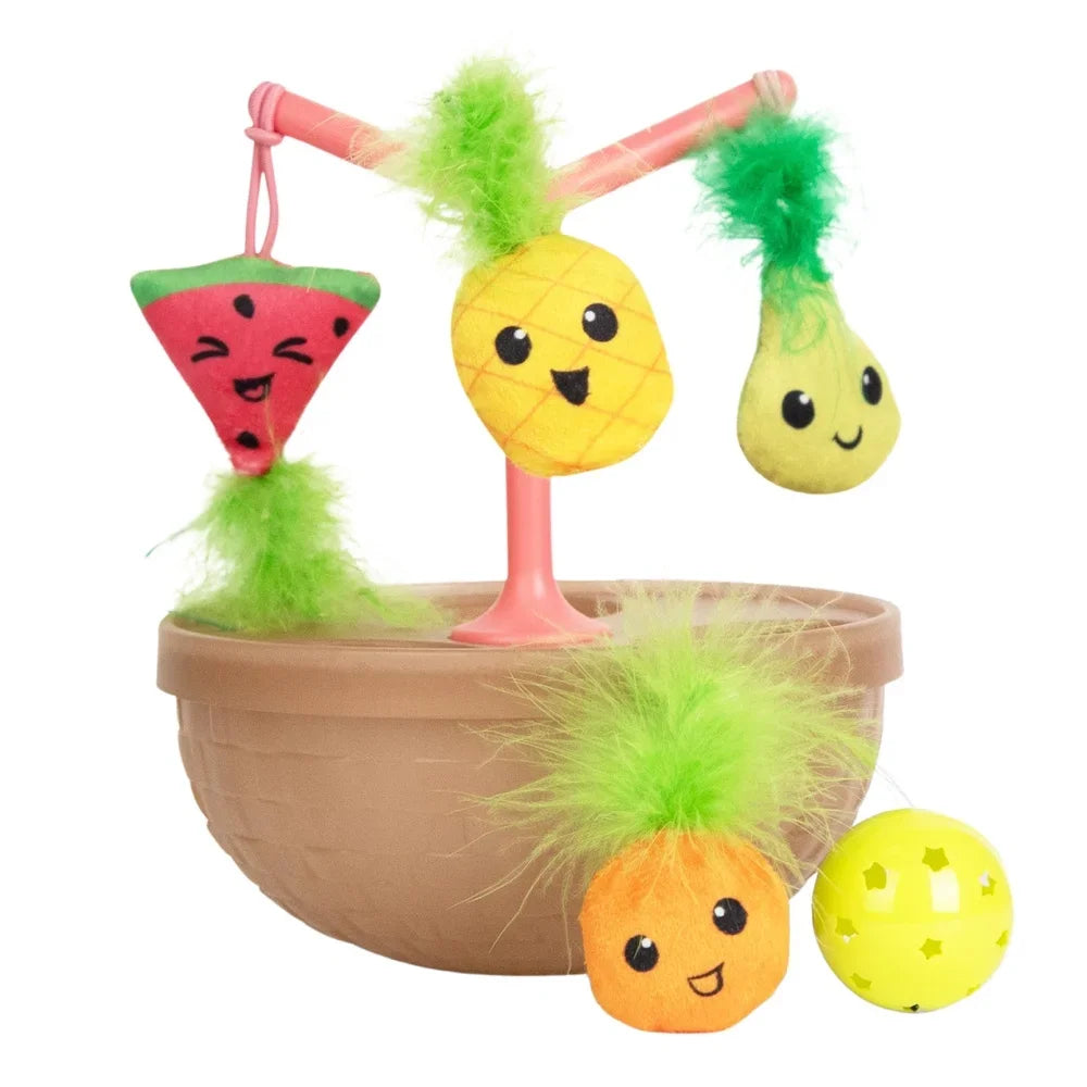 Wobbling Cat Toy Fruit Bowl With Five Interactive Catnip Toys