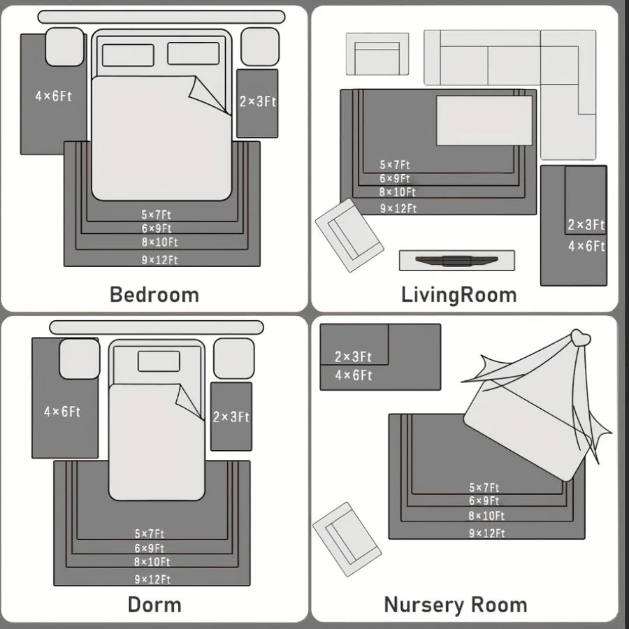 NONED Plush Area Rug Geometric For Living Room And Bedroom