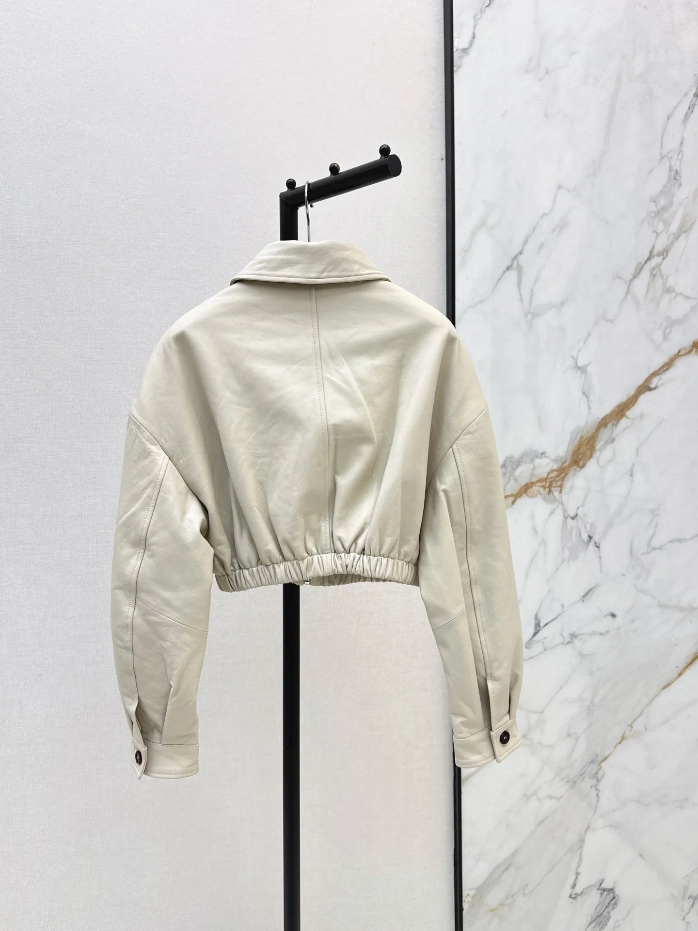 Autumn Winter Women's Leather Notch Collar Zipper Jacket