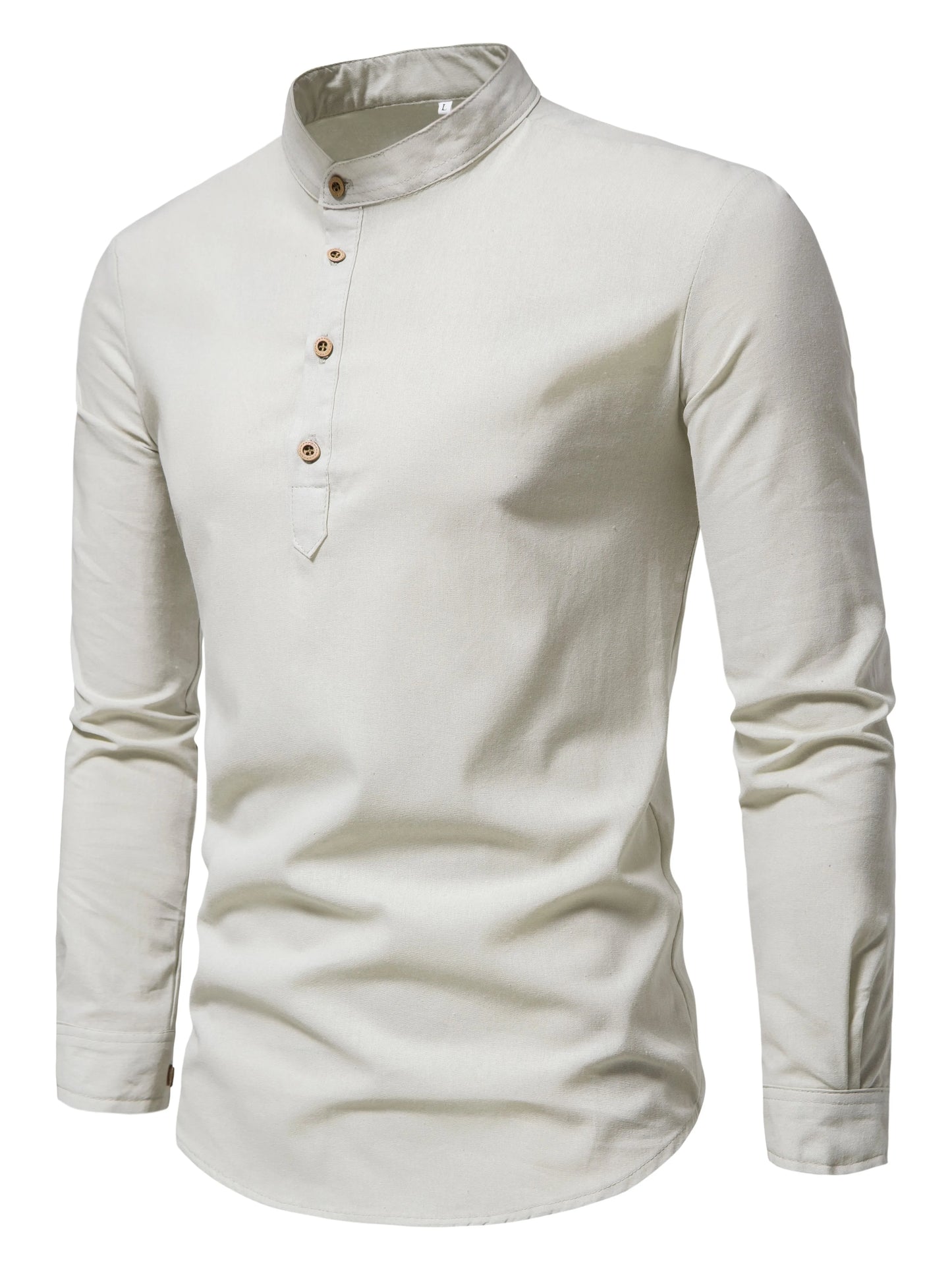 Men's Pure Cotton Stand Collar Shirt Slim Fit Long Sleeve