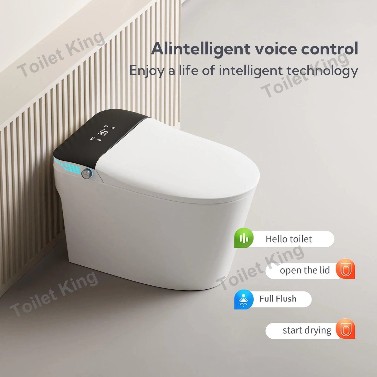 Elongated Smart Toilet with Bidet Built in, Foam Dispenser, Voice Control, One-Piece Bidet Toilet with Warm Water and Dryer
