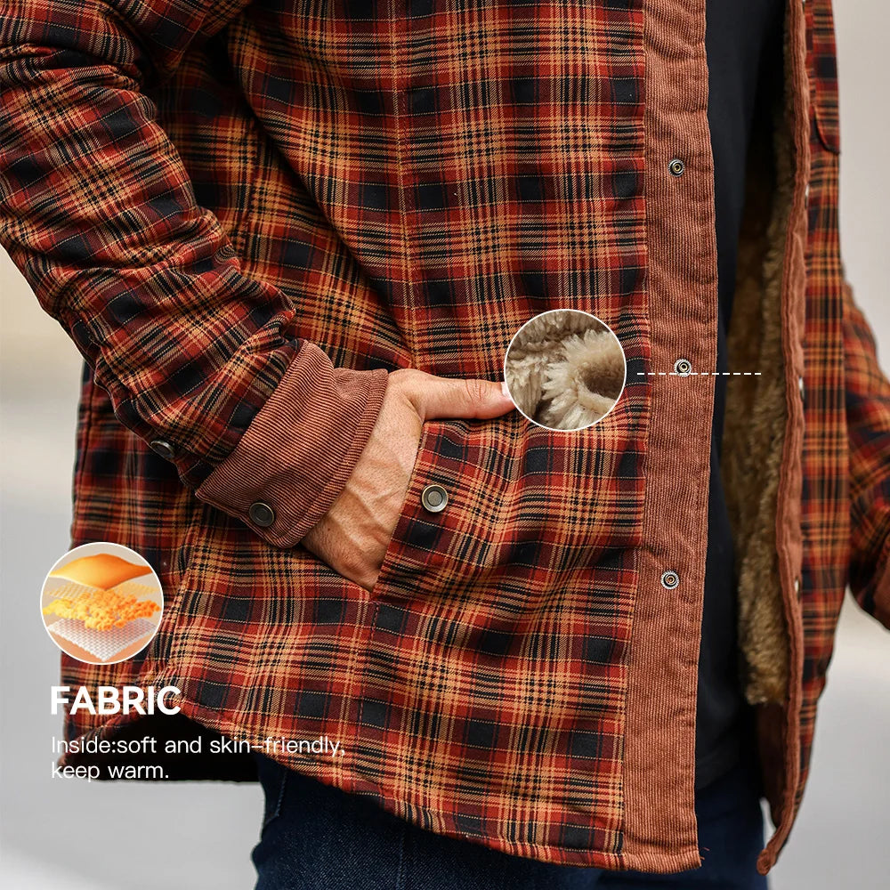 Men's Winter Windproof Bomber Jacket With Plaid Sherpa Lined Flannel