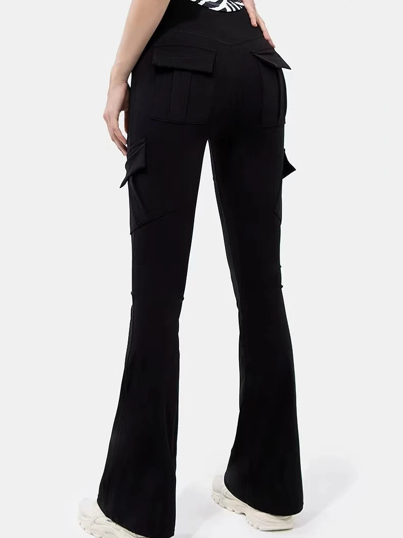 High Waist Yoga Leggings Butt Lifting Cargo Flare Pants Tummy Control