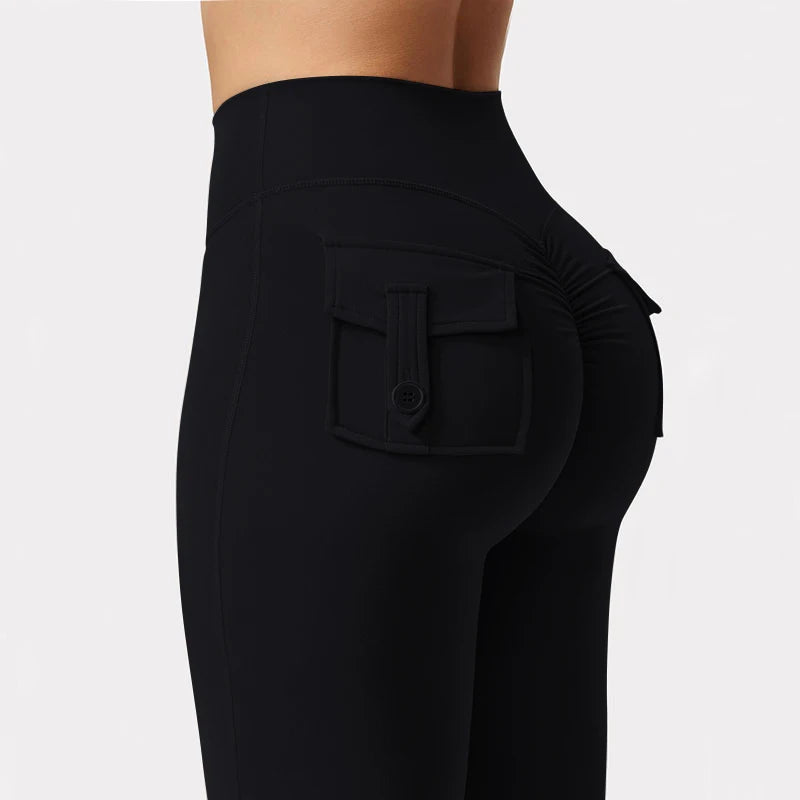 Women's High Waist Cargo Pocket Yoga Running Tights