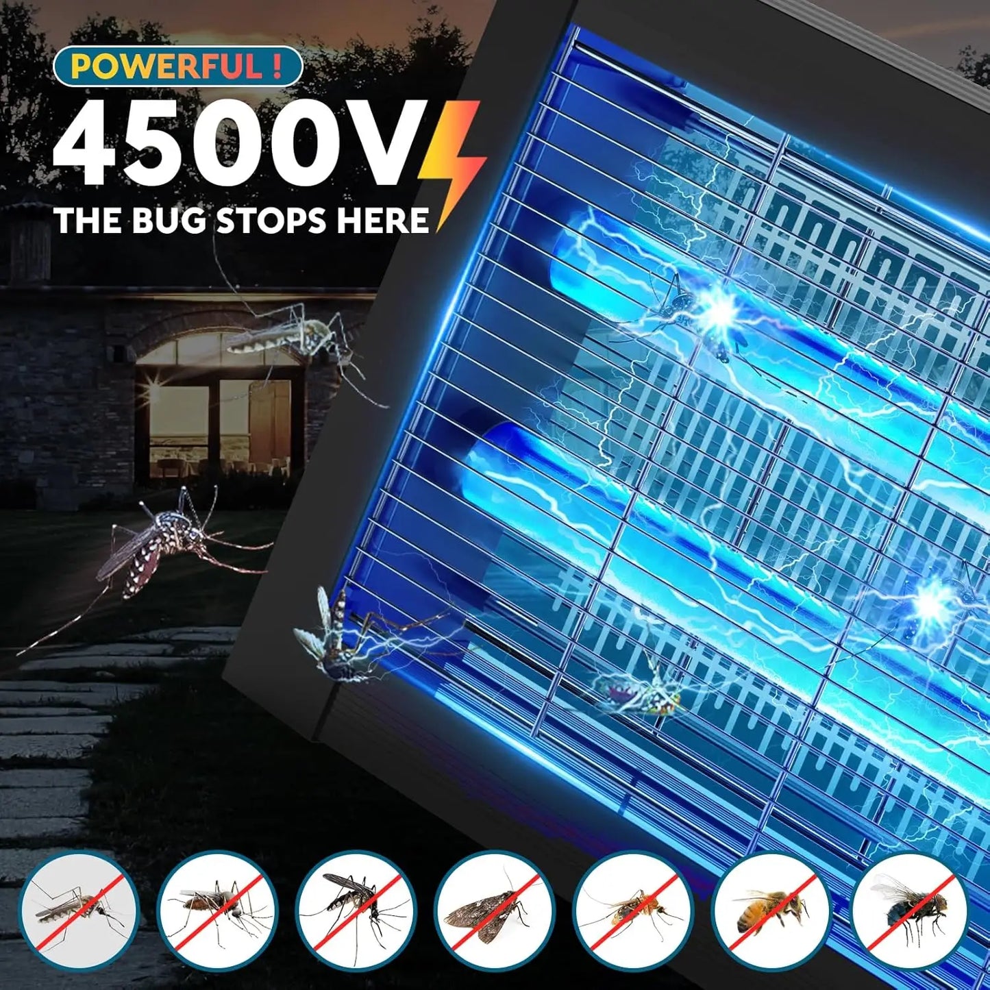 Solar Outdoor Insect Zapper With 4500V Protection And Weatherproof Housing